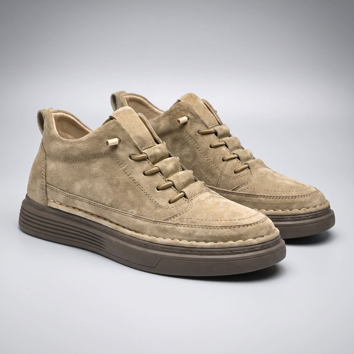 FORCIANO COURAGE Sand Height-Increasing Shoes shown as a pair from a front three-quarter angle with premium leather uppers and visible stitching.