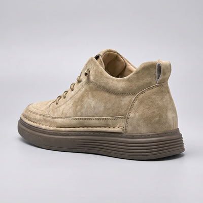 FORCIANO COURAGE Sand Height-Increasing Shoes shown from a rear three-quarter angle with premium leather upper, heel pull tab and layered sole.