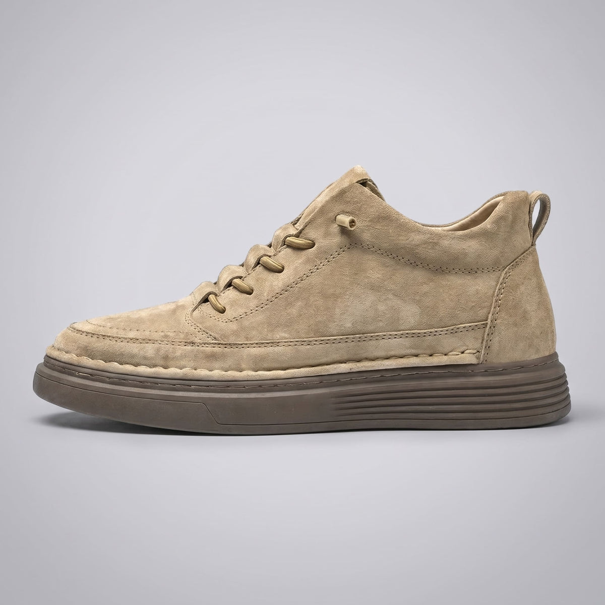 FORCIANO COURAGE Sand Height-Increasing Shoes shown in full side profile with premium leather upper, visible stitching and layered sole.