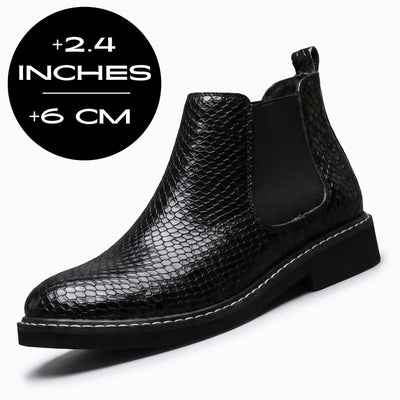 FORCIANO CROXTON Elevator Boots in black premium leather with a visible 6 cm / 2.4 inch height increase graphic