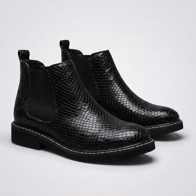 FORCIANO CROXTON Elevator Boots in black premium leather, pair shown from a front three-quarter angle with textured finish