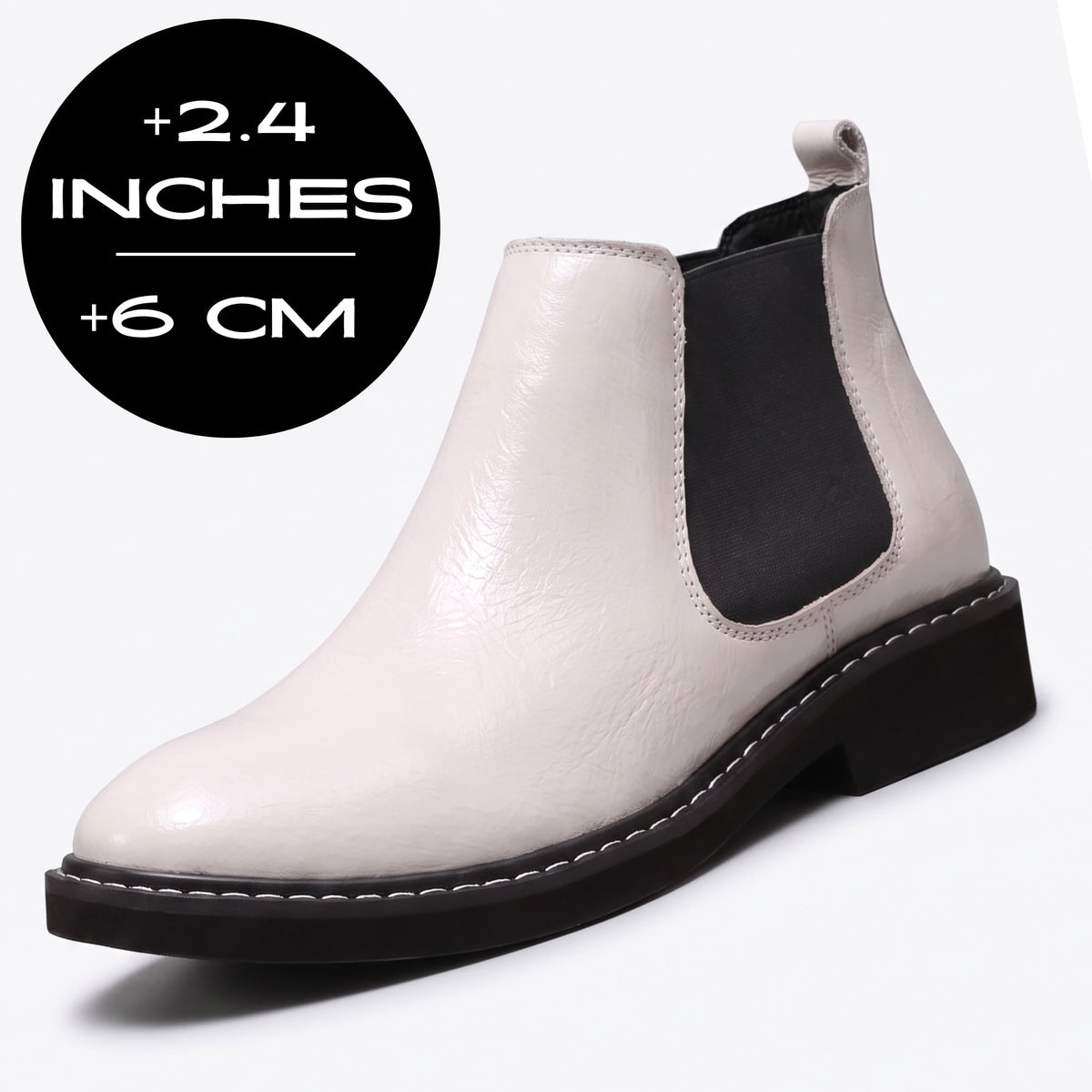 FORCIANO CROXTON Elevator Boots in white premium leather with a visible 6 cm / 2.4 inch height increase graphic
