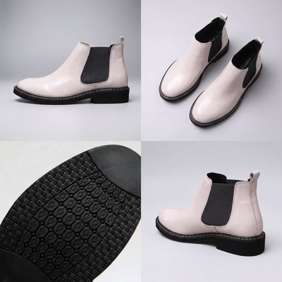 FORCIANO CROXTON Elevator Boots in white premium leather shown in a multi-view collage with side, pair, outsole and rear angles