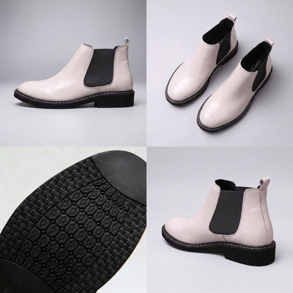 FORCIANO CROXTON white leather Chelsea boots in a four-panel multi-view showing side profile, pair, outsole tread and rear angle.