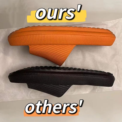 FORCIANO side comparison of DUNE height increasing shoes in orange and another slide, highlighting the thicker elevated sole.
