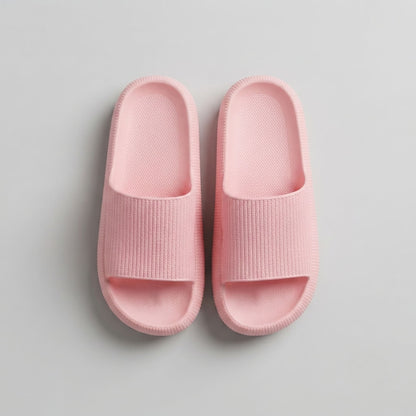 FORCIANO DUNE pink height increasing shoes shown as a pair from the top, clearly displaying the textured straps and footbeds.