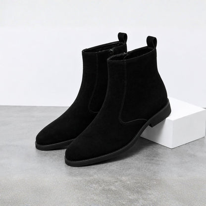FORCIANO ECLIPSE black suede Chelsea boots displayed as a pair in a front three-quarter studio view.