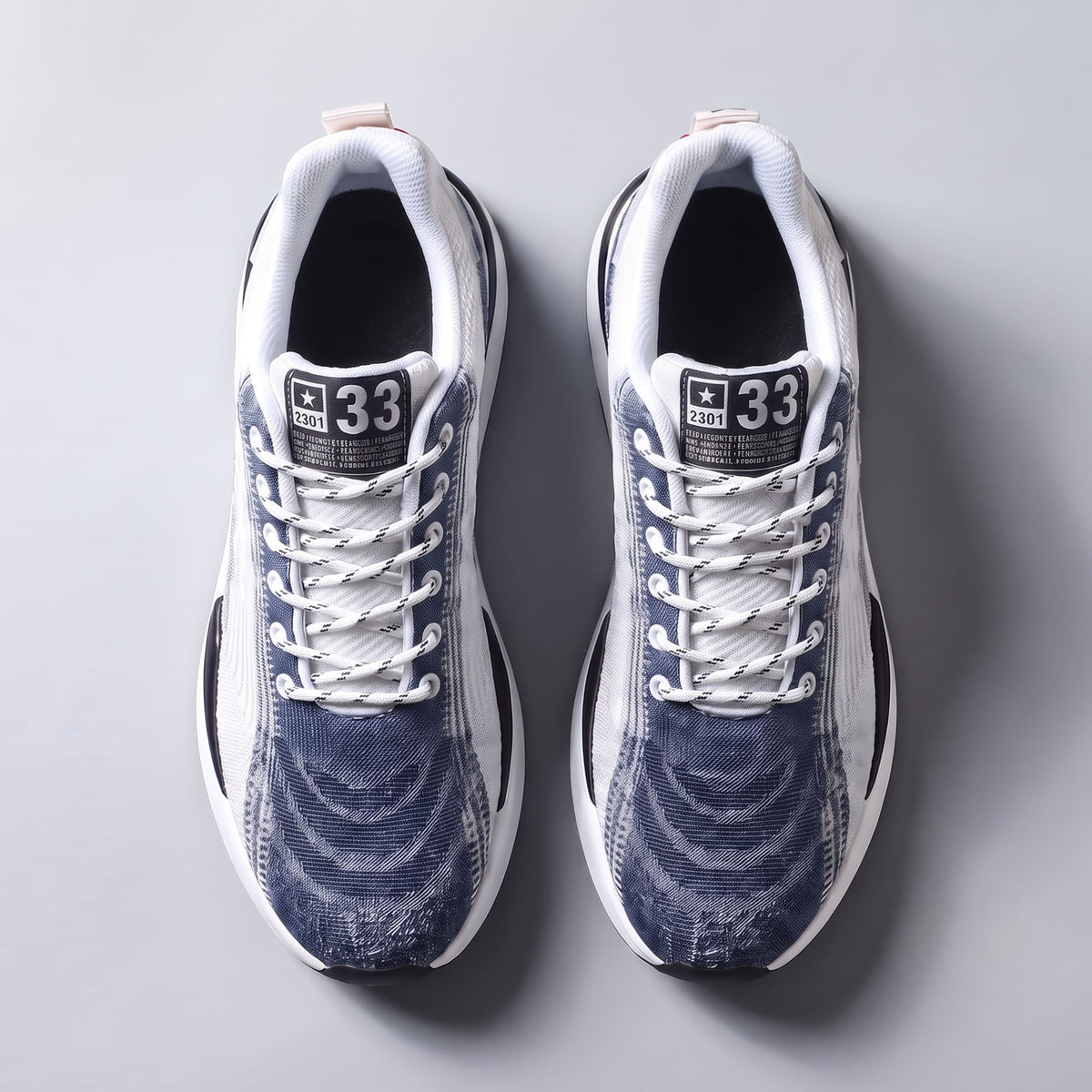 FORCIANO EDGE white and blue Height Increasing Sneakers displayed as a pair from the top with white laces and breathable material.