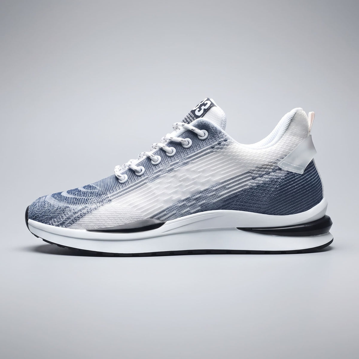 FORCIANO EDGE white and blue Height Increasing Sneakers shown in a side profile with a white sole and breathable material.