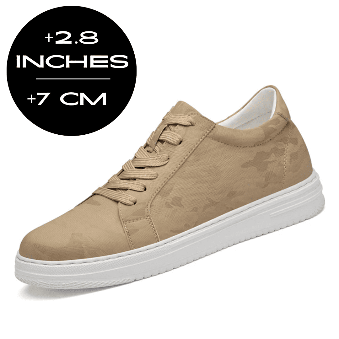 FORCIANO ELEMENT beige Height Increasing Sneaker in premium leather shown at a front three-quarter angle with a 7 cm / 2.8" height graphic.