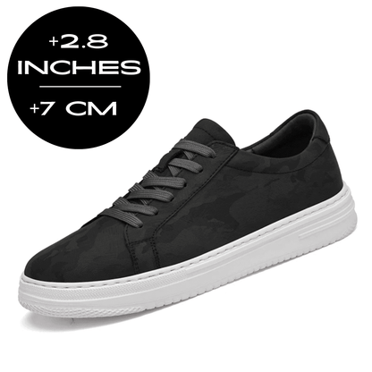 FORCIANO ELEMENT black Height Increasing Sneaker with premium leather upper, white sole, and visible 7 cm / 2.8" height graphic.