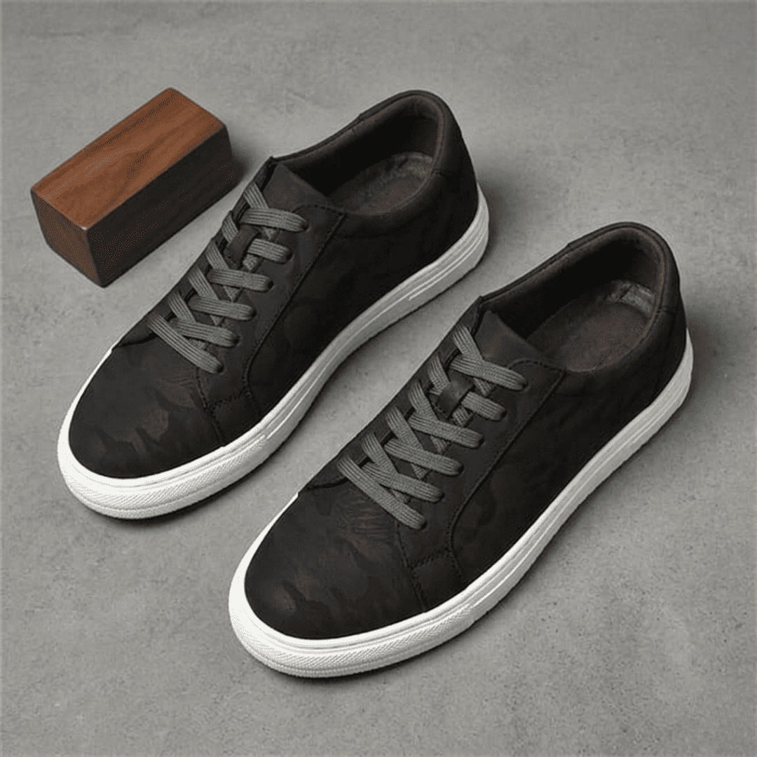 FORCIANO ELEMENT black Height Increasing Sneakers shown as a pair from a front three-quarter angle with premium leather uppers and white soles.