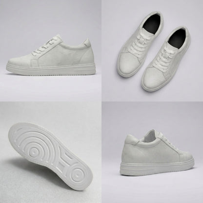 FORCIANO ELEMENT Height Increasing Sneakers in white shown in a multi-view collage with side profile, angled top view, outsole view, and rear three-quarter view, featuring a premium leather upper.