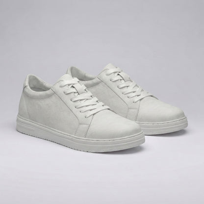 Pair of FORCIANO ELEMENT white Height Increasing Sneakers shown from a front angled view with premium leather uppers, white laces, and white soles.
