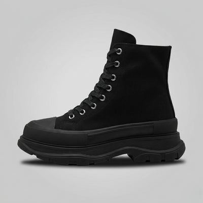 FORCIANO ELEVATOR black height increasing sneaker with black laces and thick cushioned sole shown in a clean side profile.