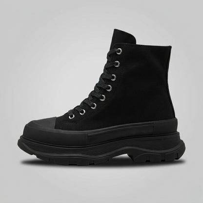 FORCIANO ELEVATOR black height increasing sneaker with black laces and thick cushioned sole shown in a clean side profile.