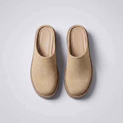 FORCIANO ELEVÉ beige Height Increasing Slippers for Women shown as a pair from the top with soft flannel uppers and visible footbeds.