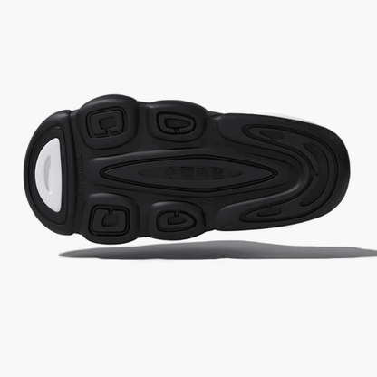 FORCIANO FEROX Black-White height increasing slippers shown from underneath with the black patterned outsole and contrasting heel insert visible.