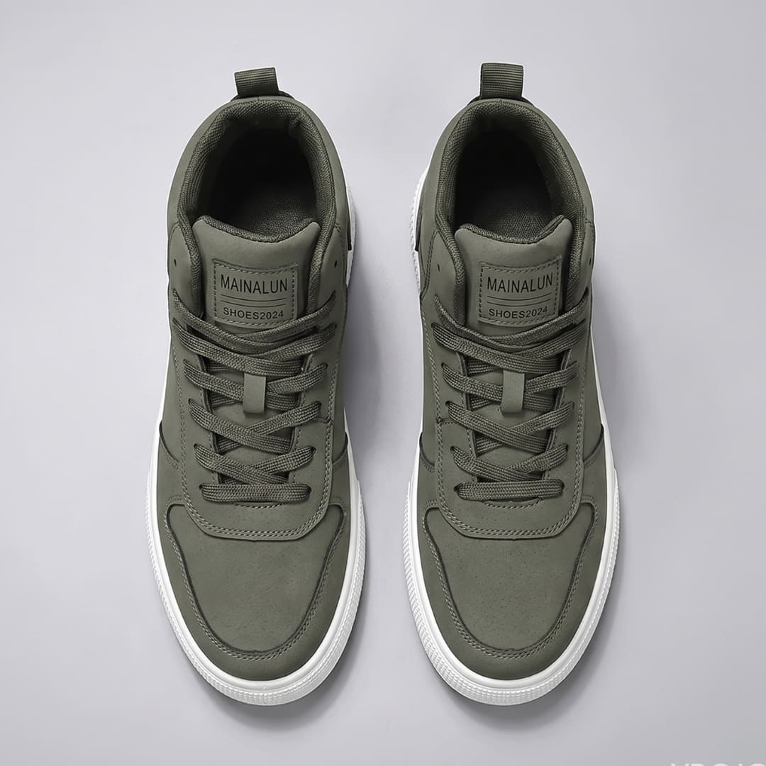 FORCIANO FERRARO green height increasing sneakers shown from above as a pair with matching laces, high-top collars and visible white sole edges.