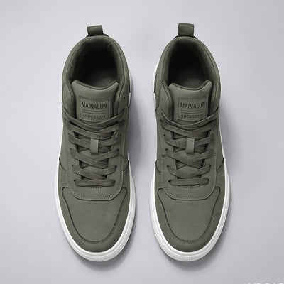 FORCIANO FERRARO green height increasing sneakers shown from above as a pair with matching laces, high-top collars and visible white sole edges.