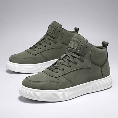 FORCIANO FERRARO green high-top height increasing sneakers displayed as a pair from a front three-quarter product angle with white soles.