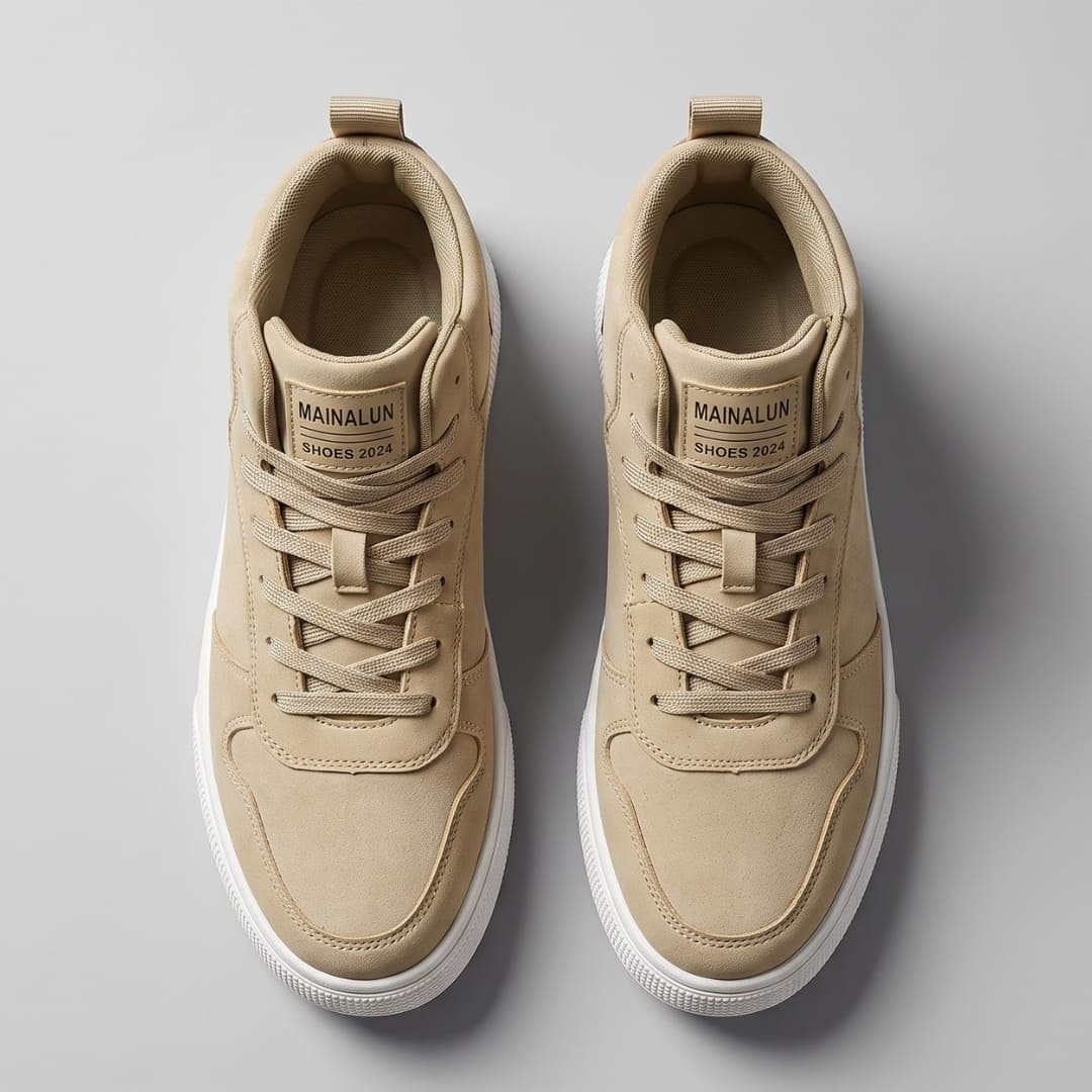 FORCIANO FERRARO khaki height increasing sneakers shown as a pair from above, displaying the lacing, padded collars and toe panels.