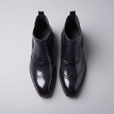 Top view of blue FORCIANO FORTRESS Elevator Boots with leather upper.