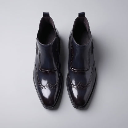 Top view of blue FORCIANO FORTRESS Elevator Boots with leather upper.