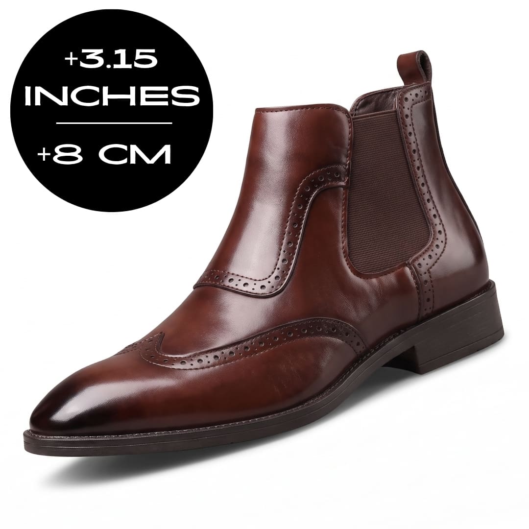 Dark brown FORCIANO FORTRESS Elevator Boots with leather upper and 3.15 inches / 8 cm height graphic