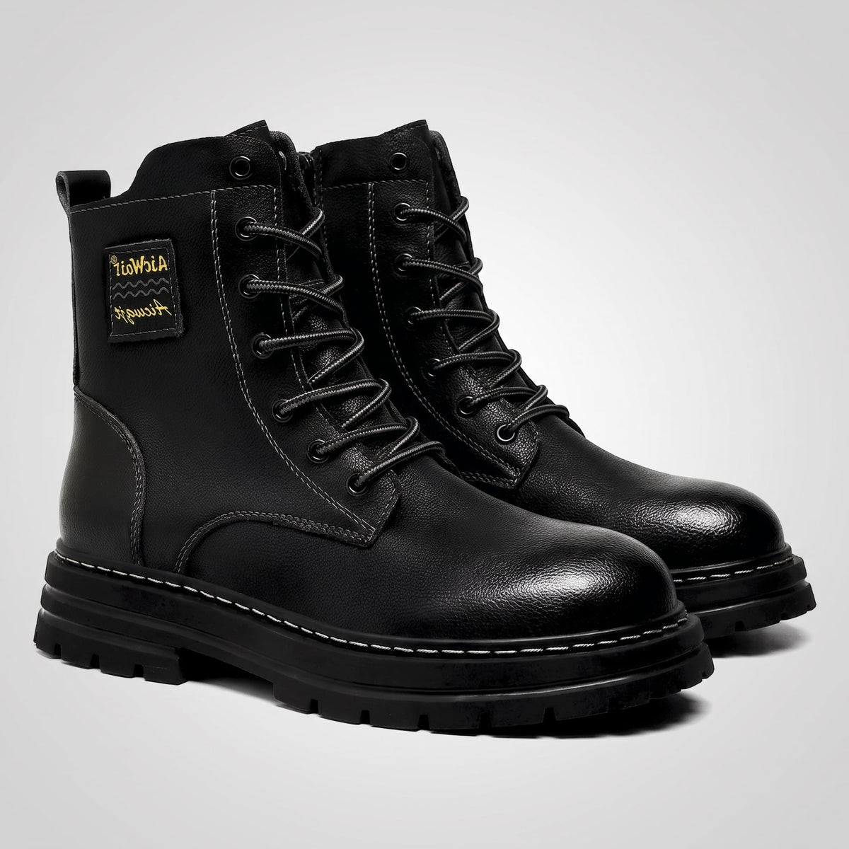 FORCIANO FRONTLINE Boots That Make You Taller in black premium leather shown as a pair from a front three-quarter perspective.