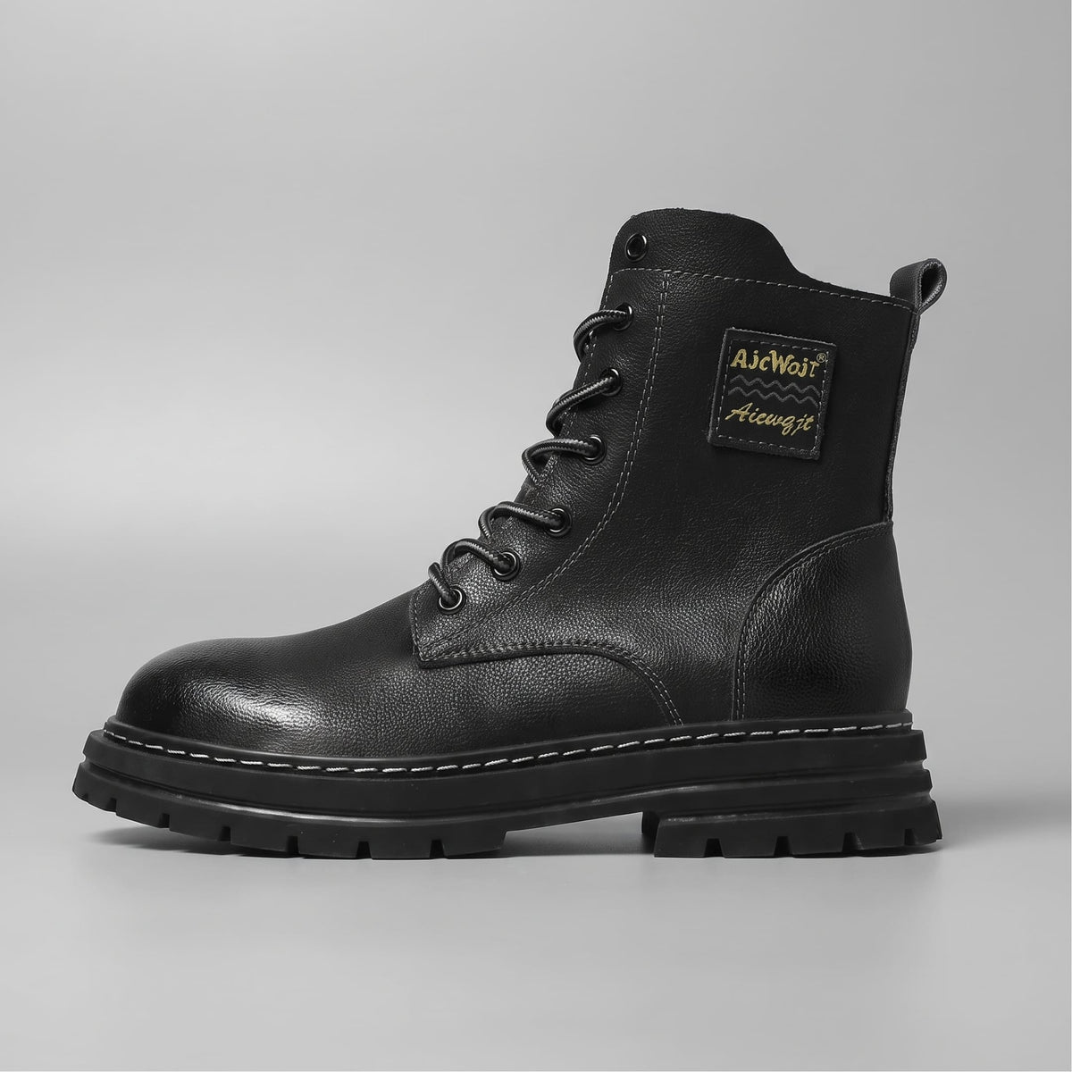 FORCIANO FRONTLINE Boots That Make You Taller in black premium leather shown in a full side profile with lace-up detailing.
