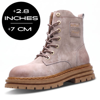 FORCIANO FRONTLINE Boots That Make You Taller in gray premium leather shown with a 7 cm / 2.8" height increase graphic.