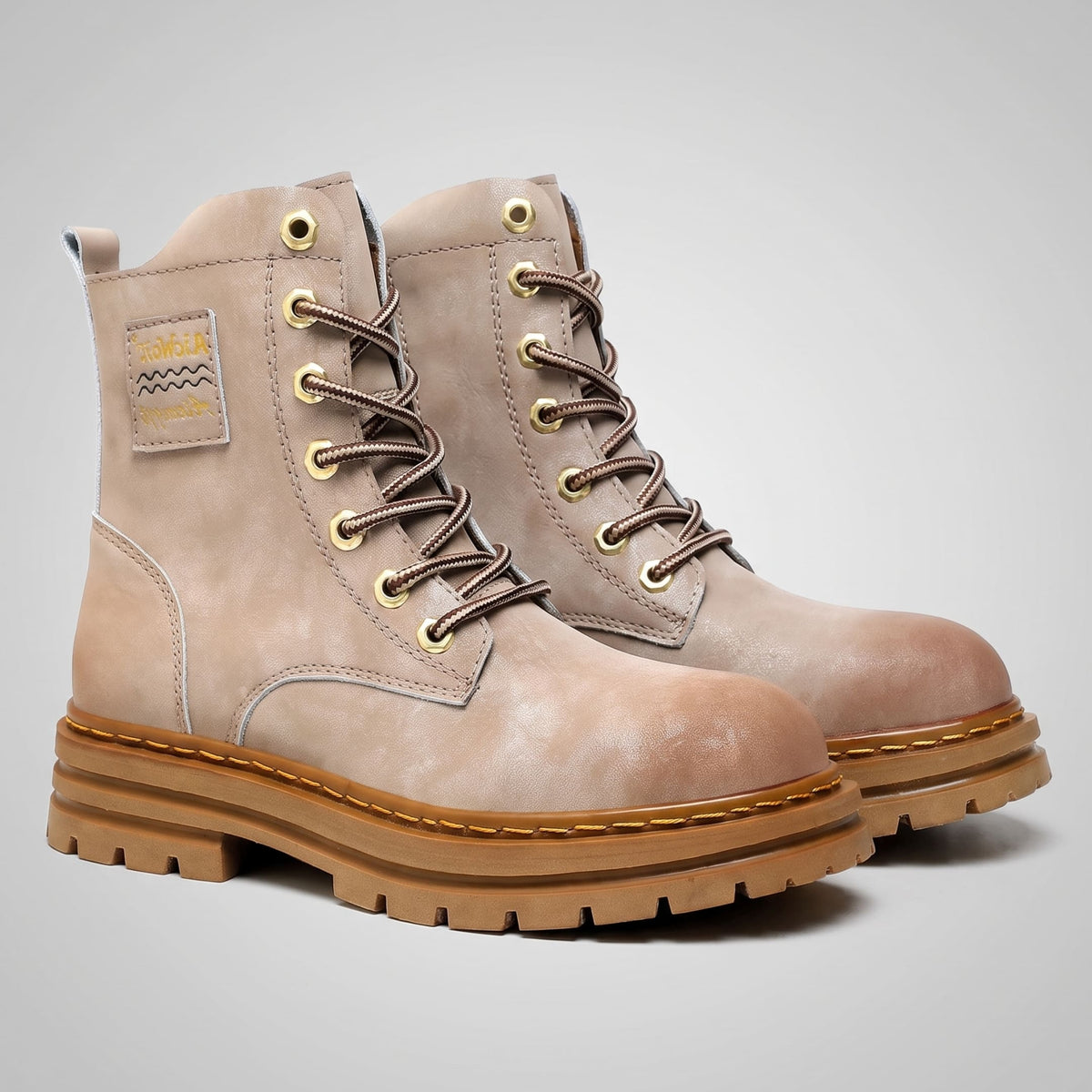 FORCIANO FRONTLINE Boots That Make You Taller in gray premium leather shown as a pair from the front angle with lace-up shafts.
