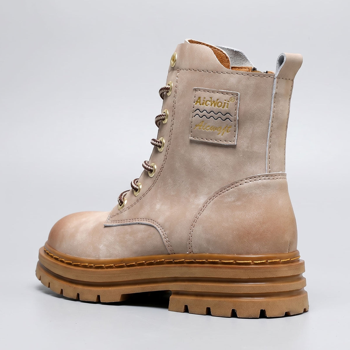FORCIANO FRONTLINE Boots That Make You Taller in gray premium leather shown as a single lace-up boot from the side profile.