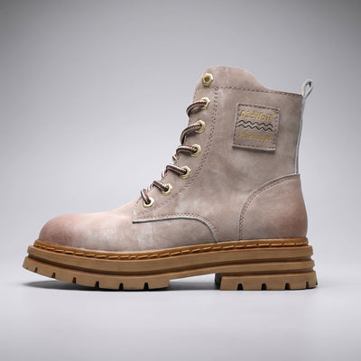 FORCIANO FRONTLINE Boots That Make You Taller in gray premium leather shown from the side with the layered sole and laces visible.