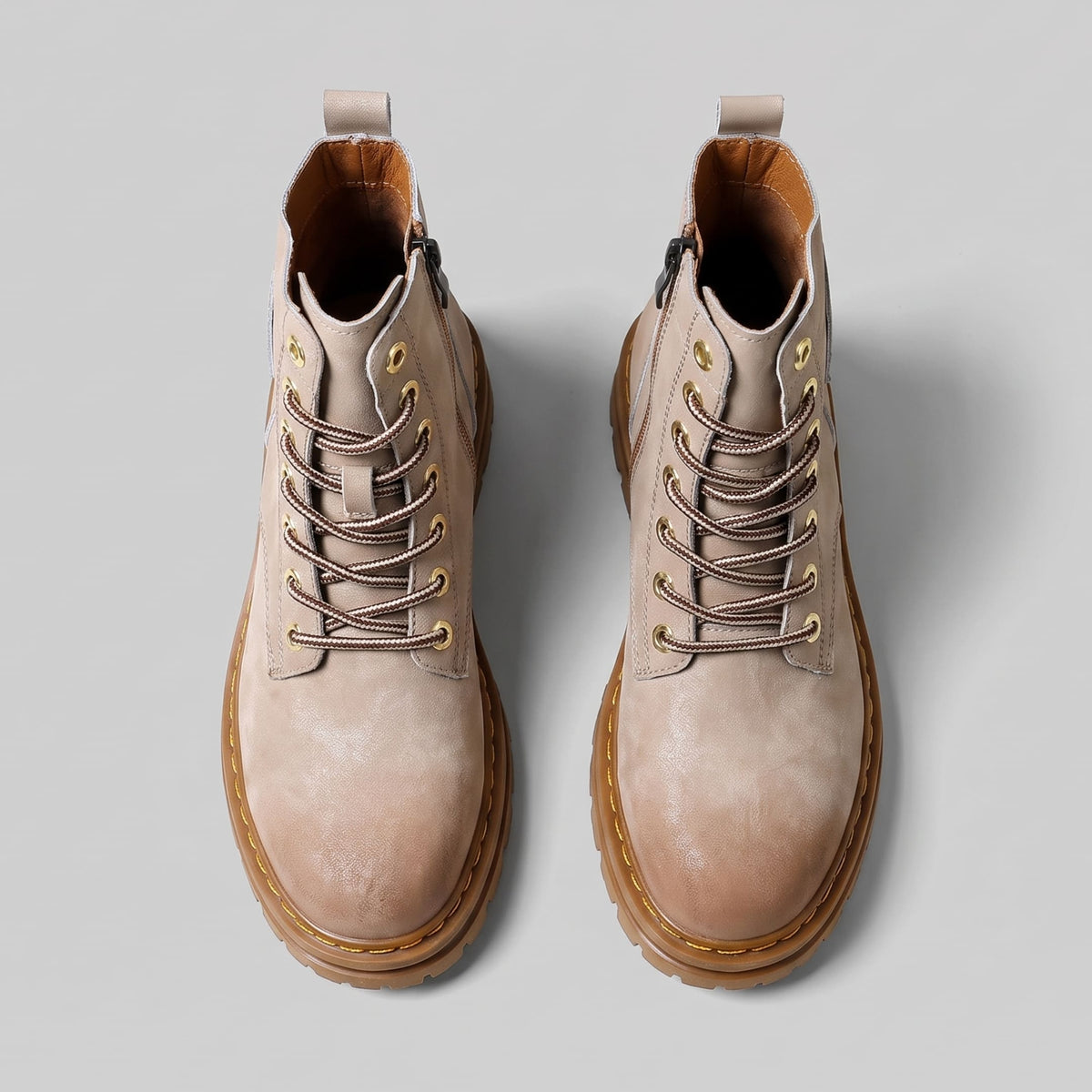 FORCIANO FRONTLINE Boots That Make You Taller in gray premium leather shown as a pair from the top with lacing and boot openings visible.