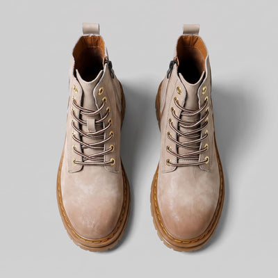 FORCIANO FRONTLINE Boots That Make You Taller in gray premium leather shown as a pair from the top with lacing and boot openings visible.