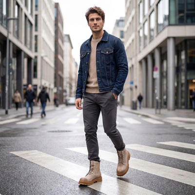 FRONTLINE Frontline men's boots that make you taller worn with casual outfit
