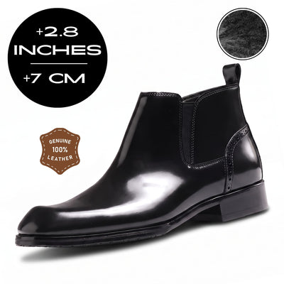 FORCIANO GARDA black with fur Elevator Boots with genuine leather upper and 7 cm / 2.8 inch height increase.