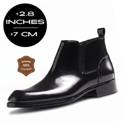 FORCIANO GARDA black Elevator Boots with genuine leather upper and 7 cm / 2.8 inch height increase.