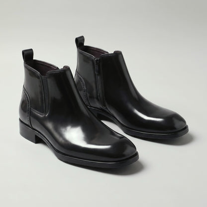 FORCIANO GARDA FOR MEN black elevator boots with genuine leather upper shown as a pair from a front three-quarter angle.