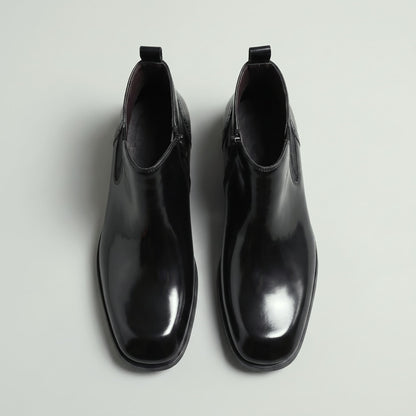 FORCIANO GARDA FOR MEN black elevator boots with genuine leather upper shown as a pair from above with pull tabs and ankle openings.