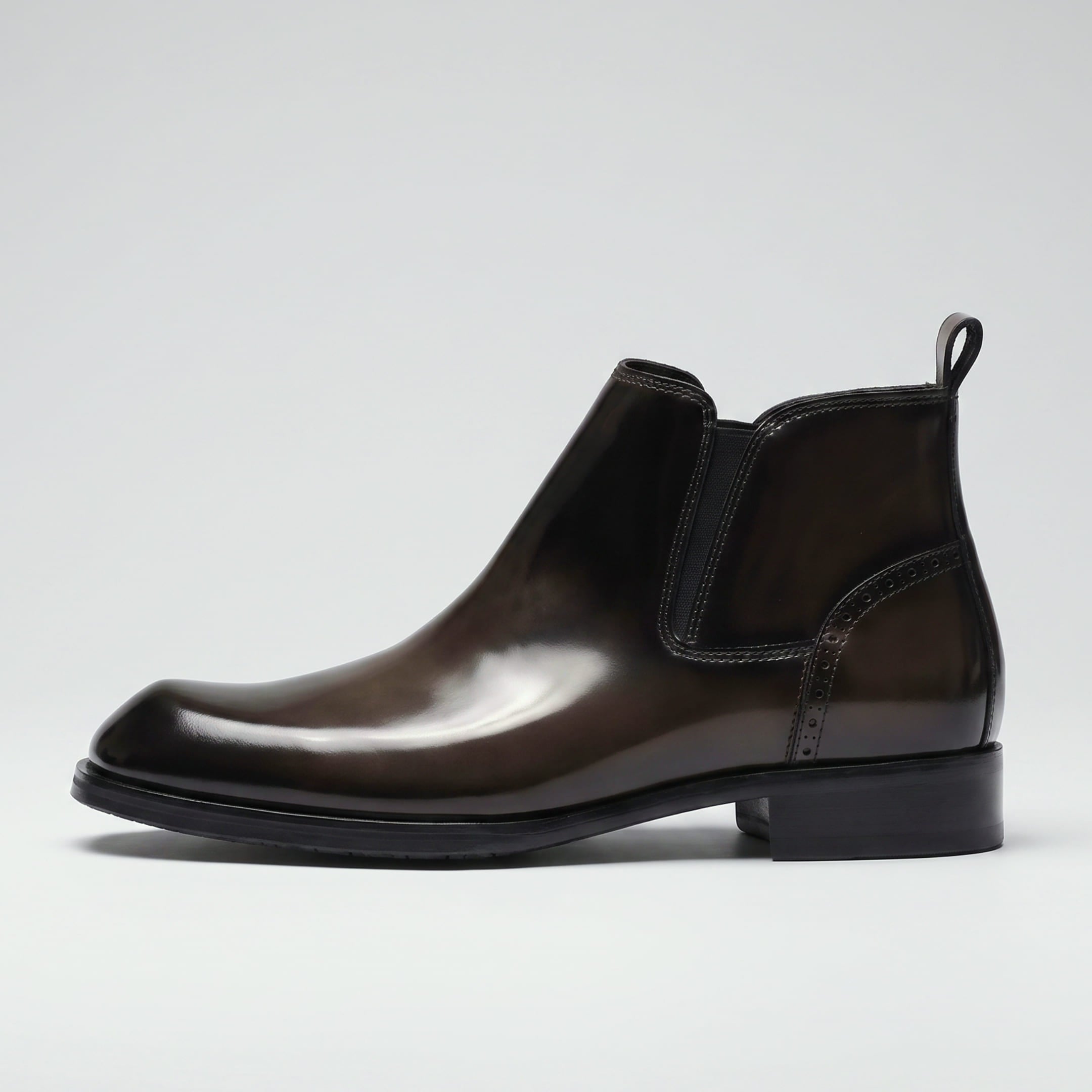 FORCIANO GARDA FOR MEN brown elevator boots with genuine leather upper shown in a clean side profile with elastic side panel.