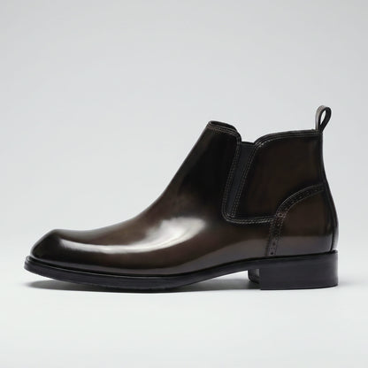 FORCIANO GARDA FOR MEN brown elevator boots with genuine leather upper shown in a clean side profile with elastic side panel.