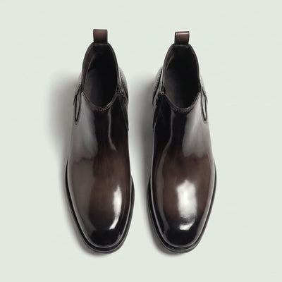 FORCIANO GARDA FOR MEN brown elevator boots with genuine leather upper shown as a pair from the top view with ankle openings visible.