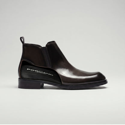 FORCIANO GARDA FOR MEN brown hidden lift elevator boot shown in side cutaway view, revealing the internal lift beneath the genuine leather upper.