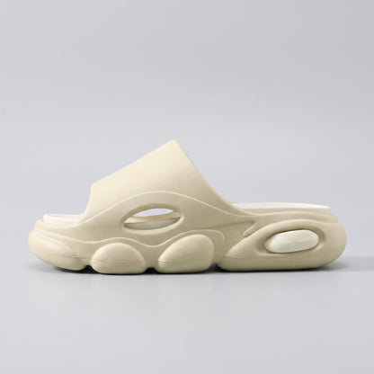 FORCIANO GLOW beige and white Height Increasing Slippers for Women shown in a clean side-profile view with sculpted ultra-soft EVA construction.