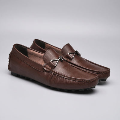 Brown leather FORCIANO HERITAGE Elevator Loafers shown as a pair from a front three-quarter angle, highlighting the stitched square toes and metal hardware.