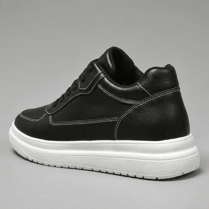 FORCIANO IMPACT black leather-upper sneaker shown from a rear three-quarter view with contrast stitching and white sole.