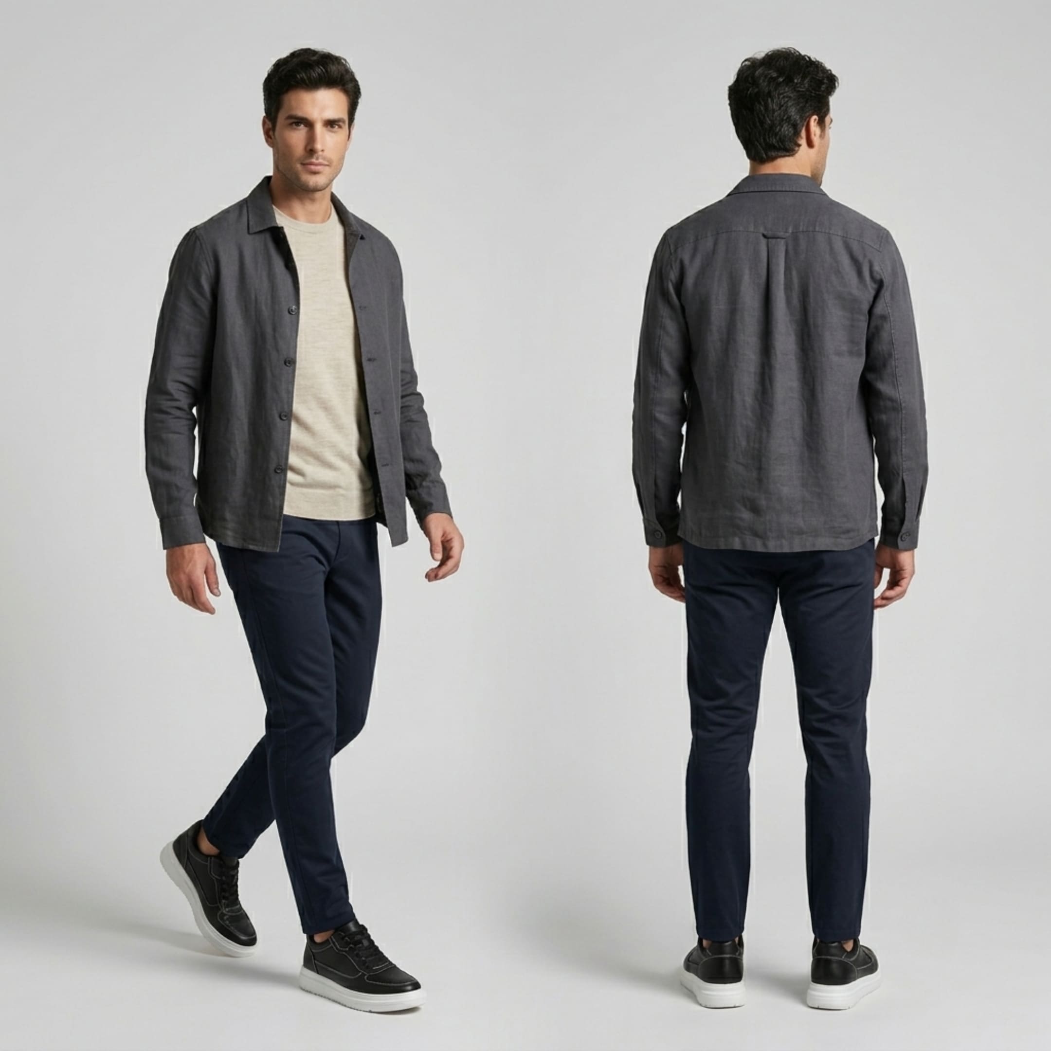 FORCIANO IMPACT black men's height increasing sneakers with leather upper shown in front and rear lifestyle views on a male model.